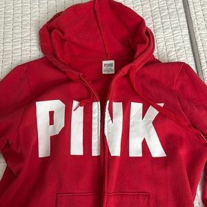 PINK red with white logo zip up hoodie